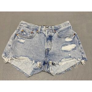 Levis Premium 501 High Rise Distressed Denim Shorts Light Wash W26 56327-0235